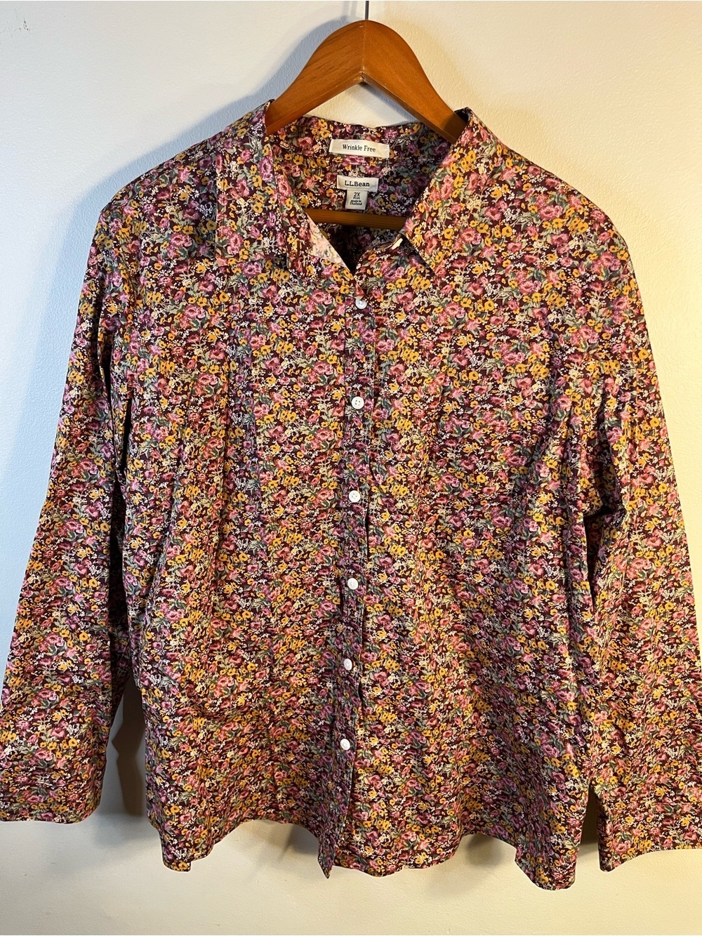 L.L. Bean Floral Multicolor Button-Up LS Wrinkle Free 100% Cotton Women’s 2X